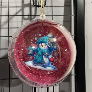 Festive Snowman Ornament with Red Glitter